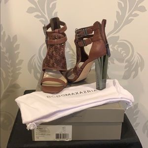 BCBG Brown Pixy Woven Heel Sandal size 7M